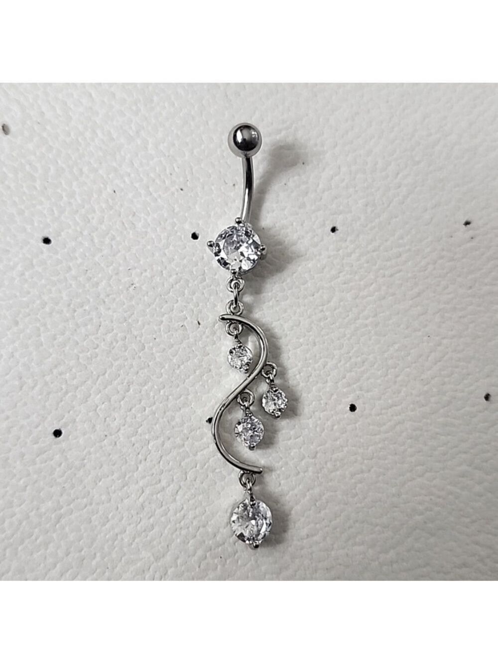 14 G SURGICAL STEEL DANGLE  Heart  BELLY BUTTON Simulated Diamond